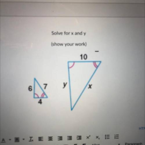 Solve for x and y
(show your work)