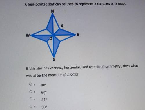 Question 8 A four-pointed star can be used to represent a compass on a map. N х W E S If this star