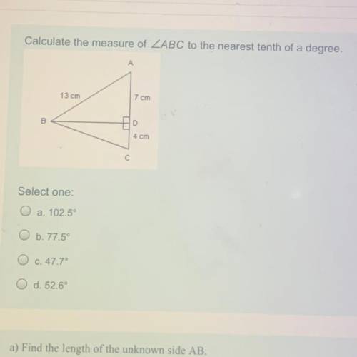 Calculate the measure of ABC to the nearest tenth of a degree.
