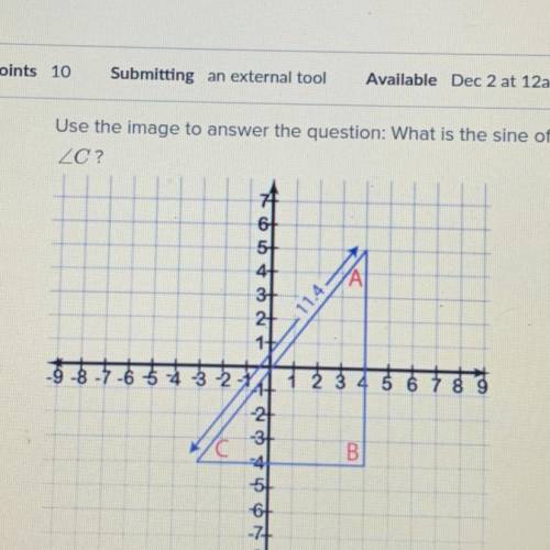 Use the image to answer the question: What is the sine of
C?