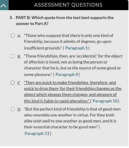 Which quote from the text best supports the answer to part A?(Three types of friendship)