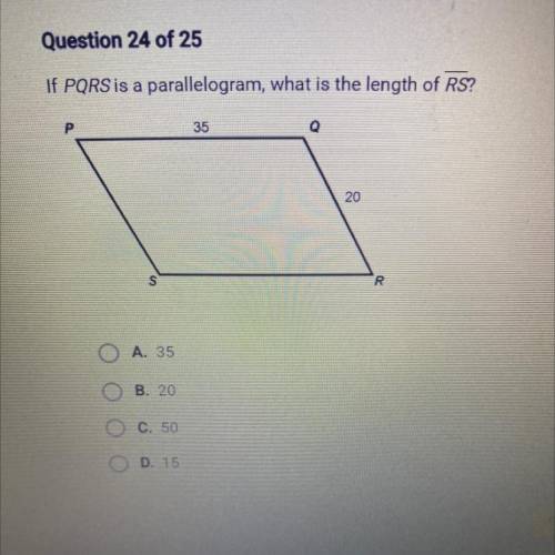 If PQRS is a parallelogram, what is the length of RS?