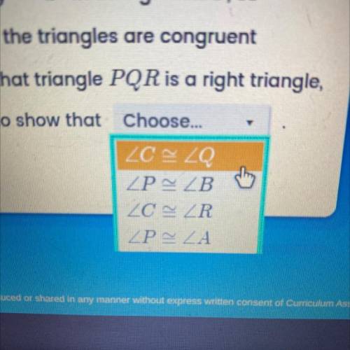 In the diagram below, BC = QR = x, AC = PR = y, and triangle PQR is a right triangle. Use the drop-