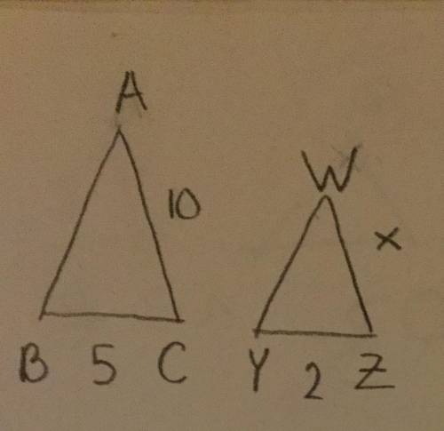 PLEASE HELP. Will pick branliest!

Triangle ABC is similar to triangle WYZ. Find the value of the
