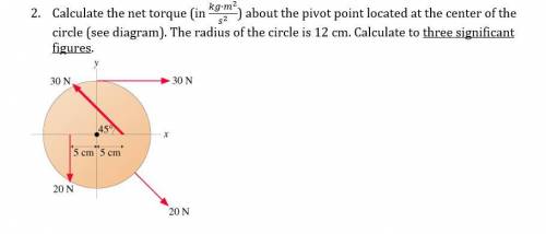 Calculate the net torque about the pivot point located at the center of the circle.