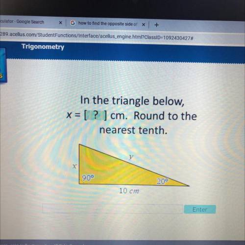 Trigonometry. In the triangle below find out how long side X is