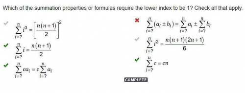 Which of the summation properties or formulas require the lower index to be 1? Check all that apply