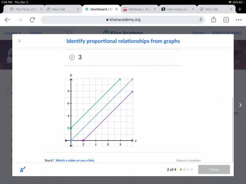 How many proportional relationships are shown in the coordinate plane below?
Choose 1