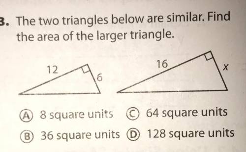 The two triangles are similar. Find the are of the larger triangle.