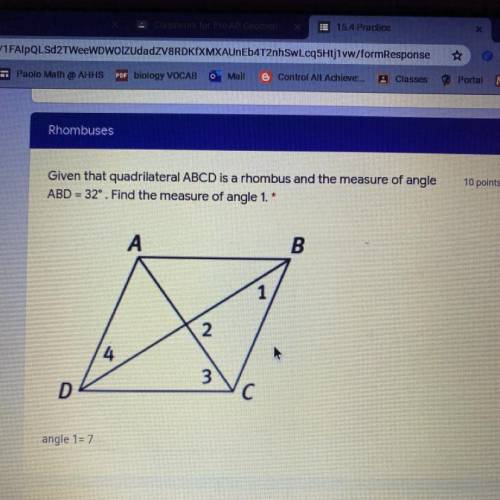 Given that quadrilateral ABCD is a rhombus and the measure of angle

ABD 32. Find the measure of