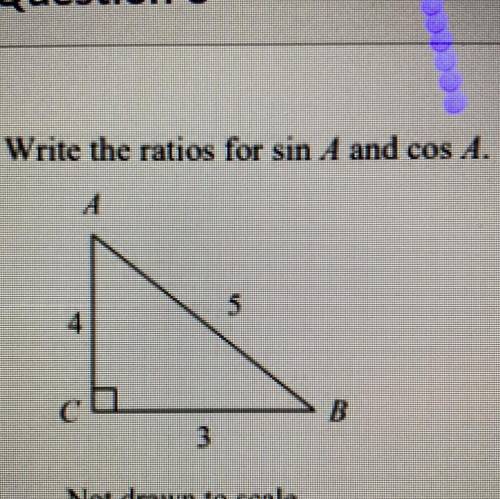 Write the ratios for sin A and cos A.
5
4
B
13