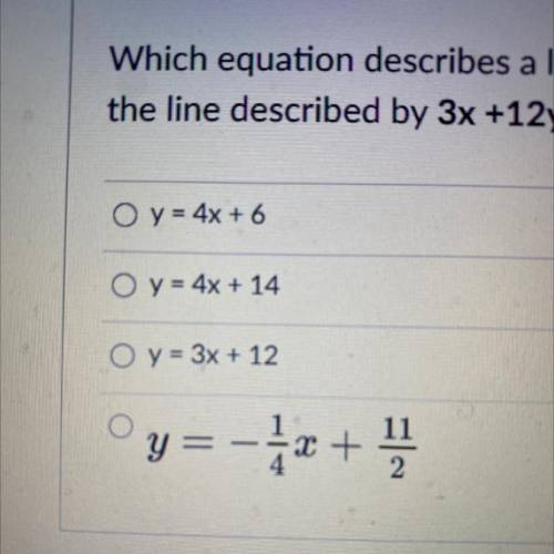 Which equation describes a line that passes through (-2, 6) and is perpendicular to

the line desc