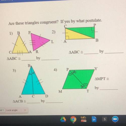 Are these triangles congruent? If yes by what postulate? 
Plzzz i need help!!!