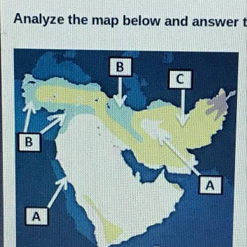 On the map above, the areas in light yellow (Letter A) have what type of climate?

A semiarid
B. a
