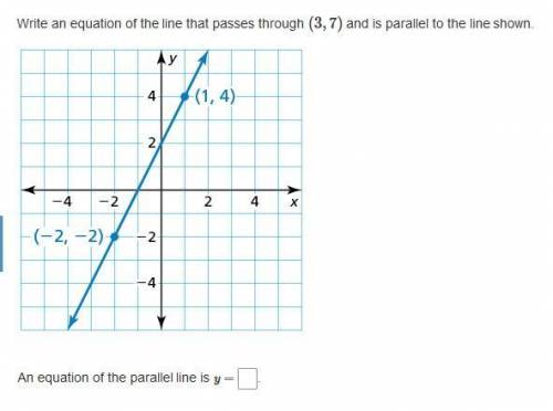 Write an equation of the line that passes through (3,7) and is parallel to the line shown.