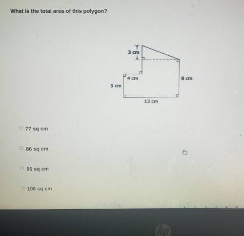 What is the total area of this polygon? O 77 sq cm O 86 sq cm 96 sq cm O 108 sq cm