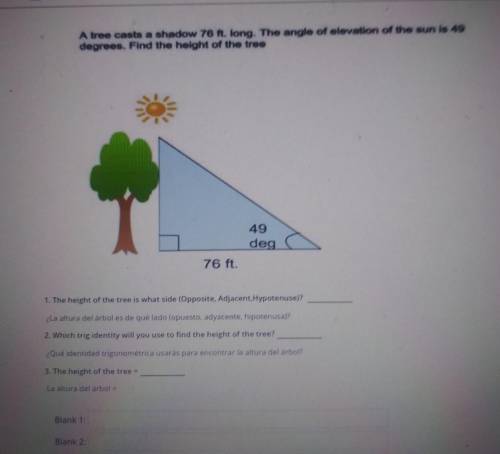 A TREE CAST A SHADOW 76 FT LONG. THE ANGLE OF ELEVATION OF THE SUN IS 49 DEGREE, FIND THE HEIGHT OF