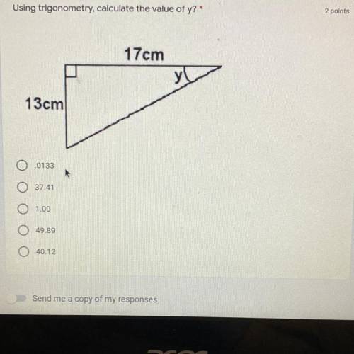 Using trigonometry, calculate the value of y?