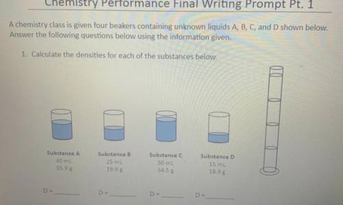 Write a paragraph explaining what would happen if liquids A,B,C, and D were added to the graduated