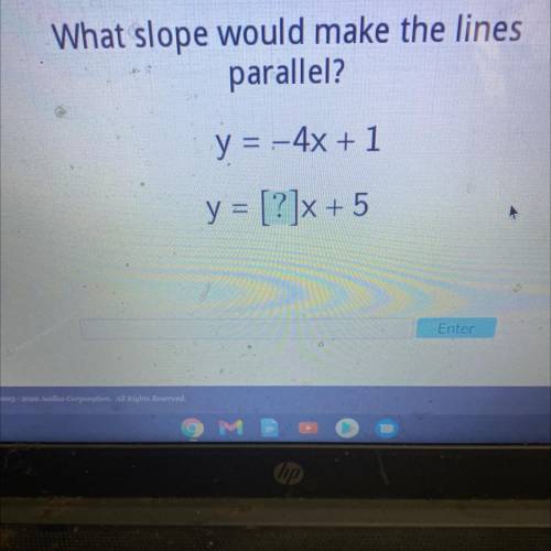 What slope would make the lines
parallel?
y = .-4x + 1
y = [?]x + 5
