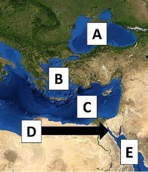 Analyze the map below and answer the questions that follow.

On the map above, the Mediterranean S
