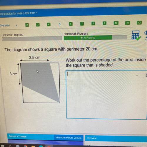 The diagram shows a square with perimeter 20 cm.

3.5 cm
Work out the percentage of the area insid