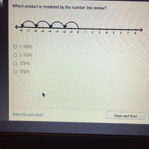 Which product is modeled by the number line below?

-7 6 5 4 3 -2 -1 0
1
2
3
3
7
O (-3)(4)
O (-2)(