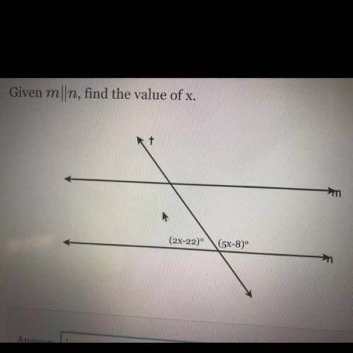 Given m|n, find the value of x.
t
(2x-22)
(5x-8)