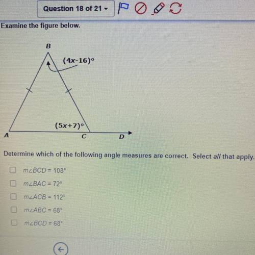 Determine which of the following angle measures are correct. Select all that apply
