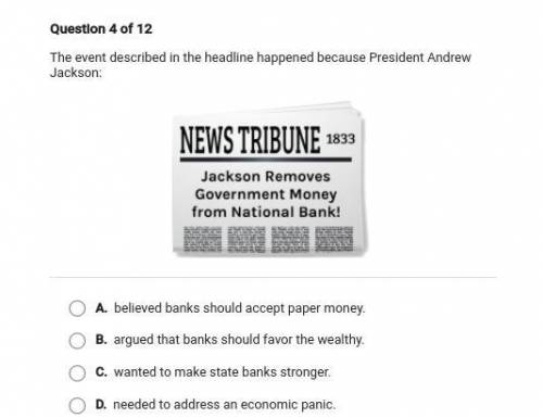 The Event Described in the headline happened because President Andrew Jackson: Whats The Answer A B