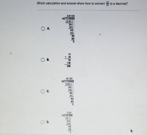 Which calculation and answer show hi ow to convert 13/16 to a decimal