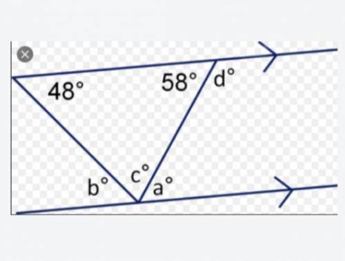 “Determine the values for angle a, b, c and d in the diagram below” Help me with this question plea
