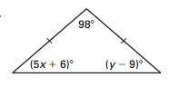 Find the value of x and y in the triangle below.
Value of X:
Value of Y: