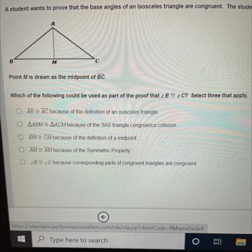 HELP ASAP

Which of the following could be used as part of the proof t