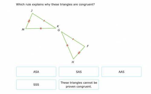 Which rule explains why these triangles are congruent? Pick one of the following answers below