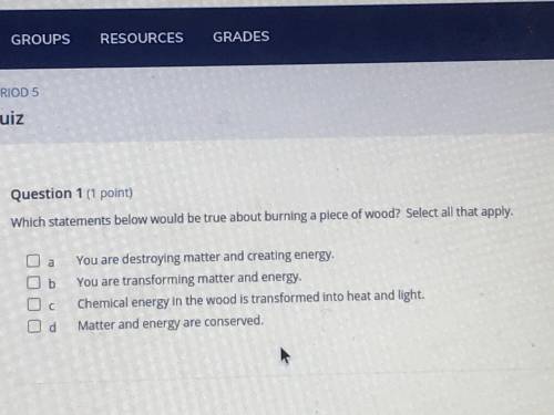 Which statements below would be true about burning a piece of wood? Select all that apply.