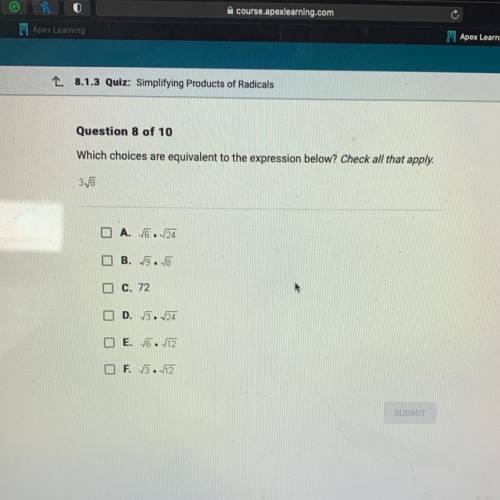 Which choices are equivalent to the expression below check all that apply 3 square root 8