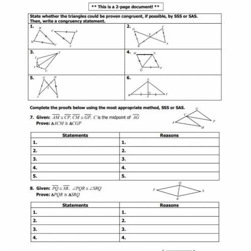 Unit 4 congruent triangles Homework 5 proving triangles congruent sss and sas