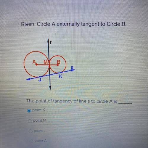 Given: Circle A externally tangent to Circle B.

The point of tangency of lines to circle A is
poi