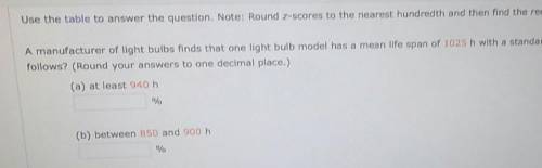 Use the table to answer the question. Note: Round z-scores to the nearest hundredth and then find t
