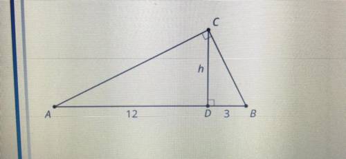 in right triangle ABC, altitude CD with length h is drawn to its hypotenuse. We also know AD=12 and