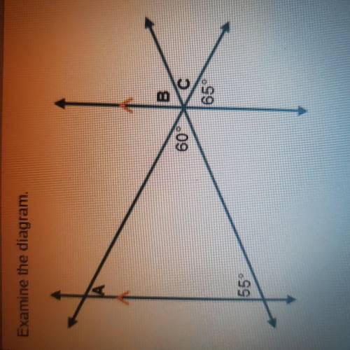 The diagram shows parallel lines cut by 2 transversal lines creating a triangle. Which statement ca
