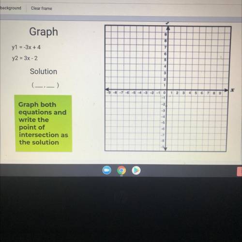 Graph both 
equations and
write the
point of
intersection as
the solution