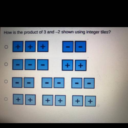 How is the product of 3 and-2 shown using integer tiles?