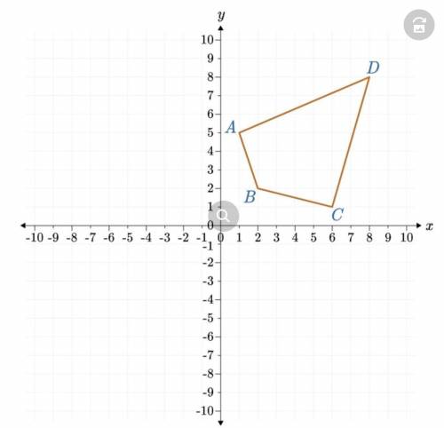 What are the coordinates of point D′ if the translation vector (−4,−3) is applied to quadrilateral