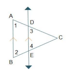 Consider the proof.

Given: Segment AB is parallel to line DE.
Prove:StartFraction A D Over D C En