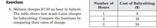 Melanie charges $7.50 an hour to babysit.

The table shows how much Luisa chargesfor babysitting.