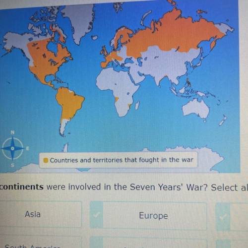 Which continents were involved in the Seven Years' War?

A. Asia
B. Europe 
C.Australia 
D.South A