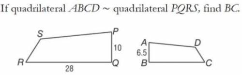 If quadrilateral ABCD ~ quadrilateral PQRS, find BC