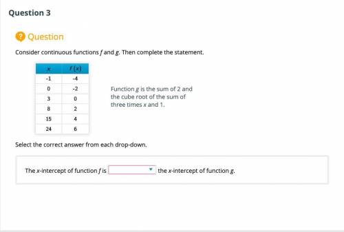 Please Help!!! Consider continuous functions f and g. Then complete the statement.

Select the cor